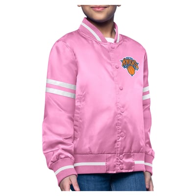  New York Knicks Starter Youth Printed Logo Varsity Satin Full-Snap Jacket - Pink